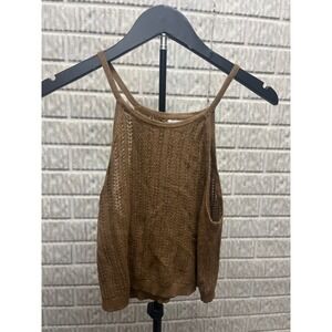 Target Brown Pointelle Knit Halter Tank Top High Neck Medium NWT